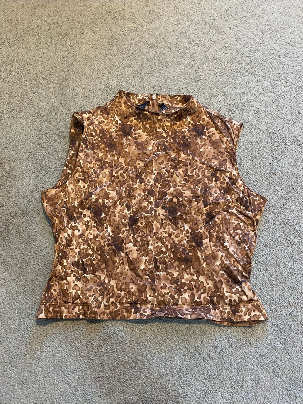 Sleeveless Mock Neck Animal Print Top - Brown